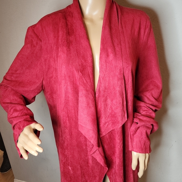 NWT Solitaire Faux Suede Red Cardigan Stretch Open Front Drape Size XL - Picture 4 of 14